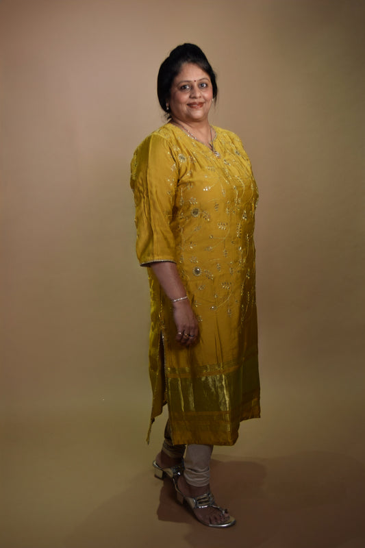 Sona Mustard Yellow Cotton Silk Kurti