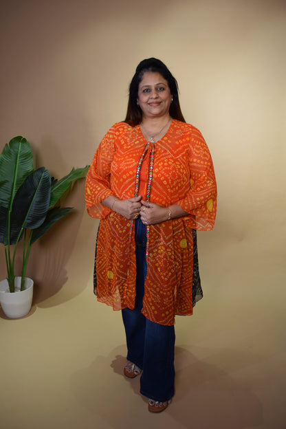 Pari Bandhej Sheer Cape Jacket