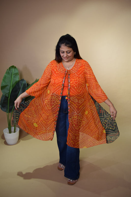 Pari Bandhej Sheer Cape Jacket